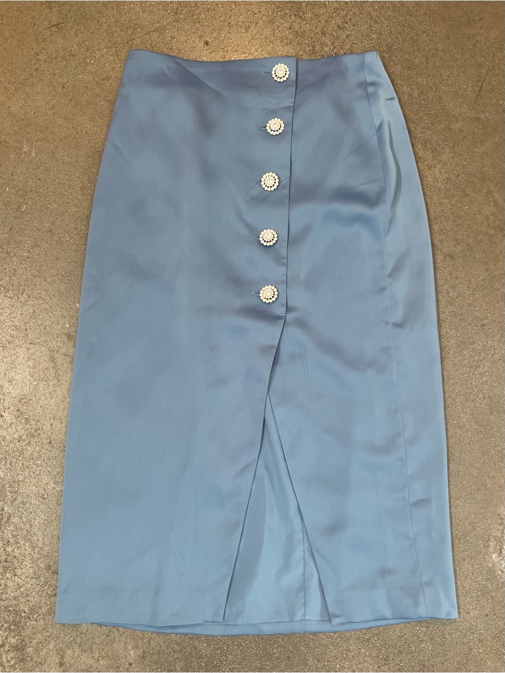 House of Harlow 1960 Light Blue Satin Midi Skirt with Buttons